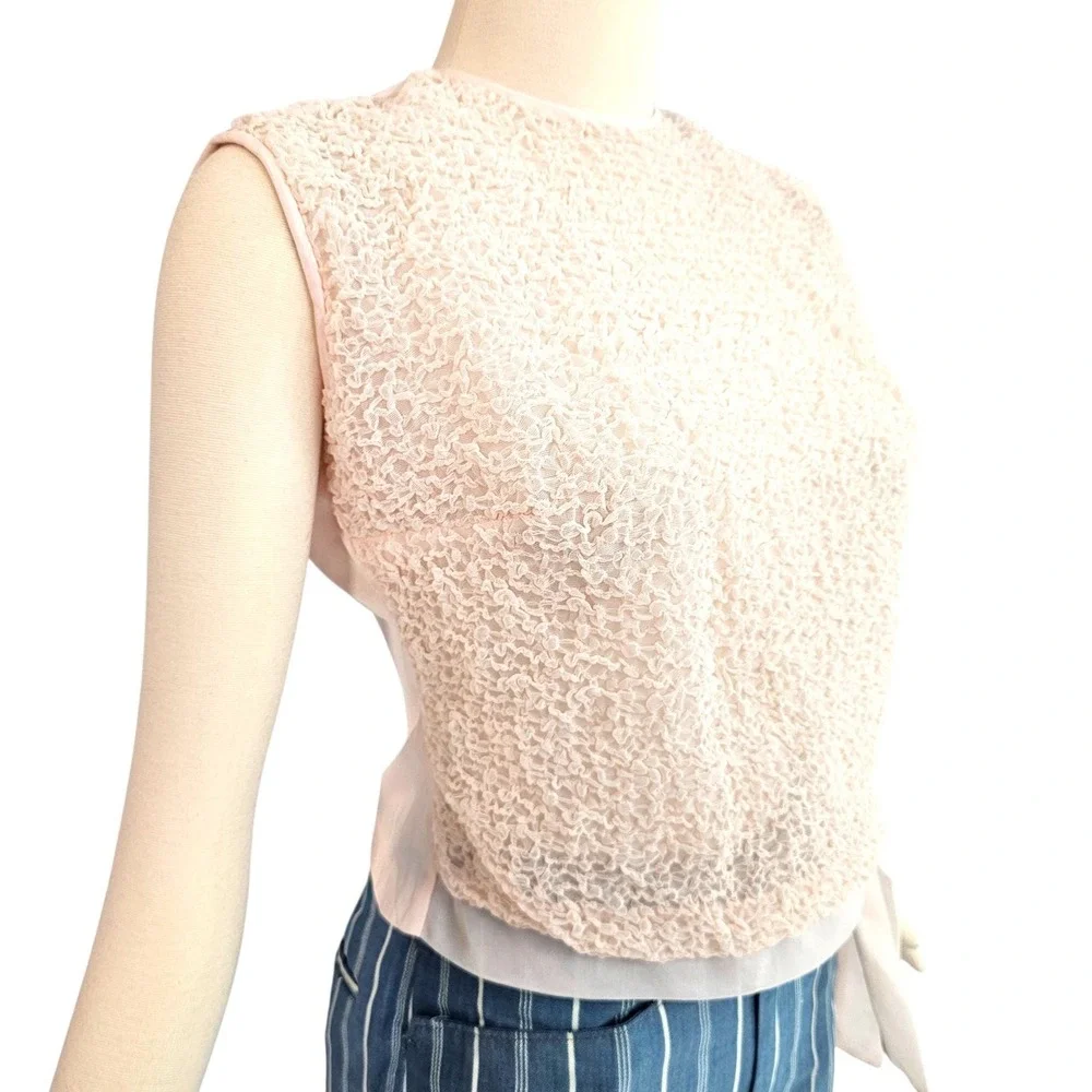 Vintage 1960's Pink Textured Blouse Top Shirt Majorette Tie Waist Band - Picture 7 of 13